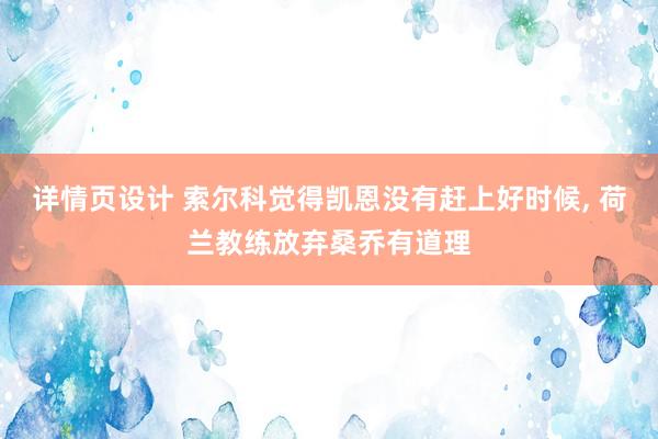 详情页设计 索尔科觉得凯恩没有赶上好时候, 荷兰教练放弃桑乔有道理